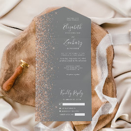 Modern Peach Glitter Gray Wedding