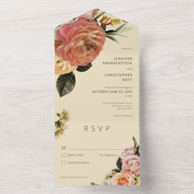 Modern Peach Mimosa Floral Verde (Inside)