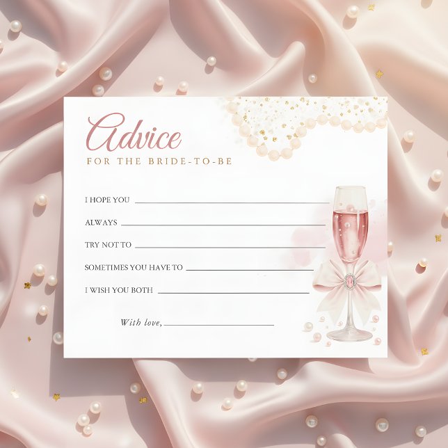 Modern Pearls & Prosecco Bridal Shower Advice Card (Criador carregado)