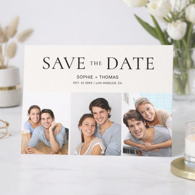 Modern Photo Collage Neutral Beige Save the Date (Modern Photo Collage Neutral Beige Save the Date)