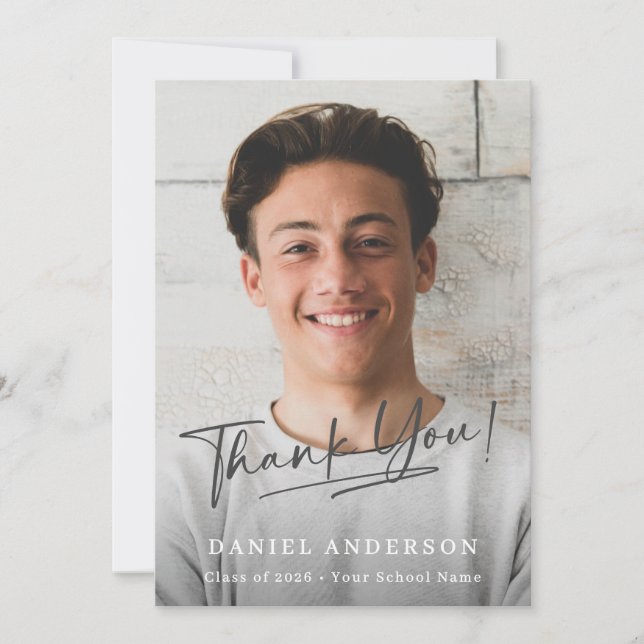 Modern Photo Script Graduation Thank You Card (Frente)