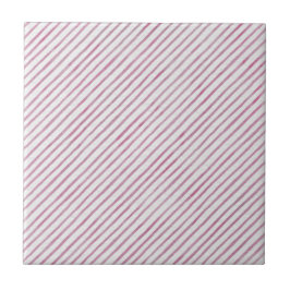 Modern Pink And White Stripes Ceramic Tile