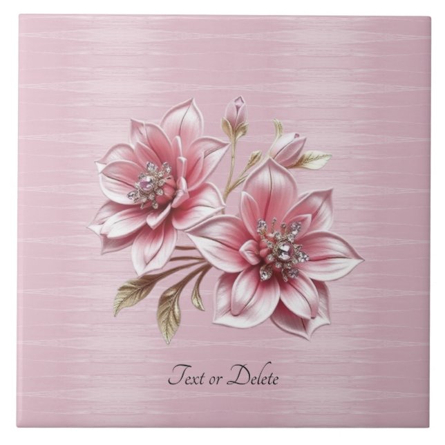 Modern Pink Flowers Ceramic Tile (Frente)