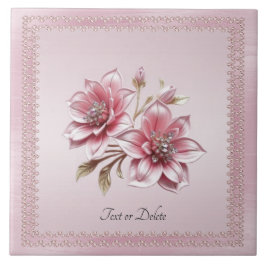 Modern Pink Flowers Ceramic Tile