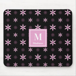 Modern Pink Geometric Floral Monogram Mouse Pad