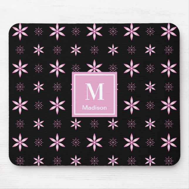 Modern Pink Geometric Floral Monogram Mouse Pad (Frente)