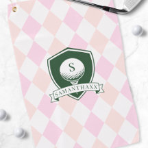 Modern Pink Pattern Green Golf Ball Name Monogram