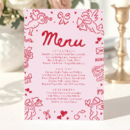 Modern Pink Red Hearts Hand Drawn Valentine Menu