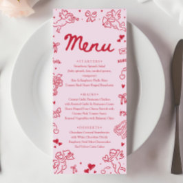 Modern Pink Red Hearts Hand Drawn Valentine Menu
