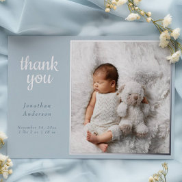 Modern Powder Blue Silver Foil Birth Announcement