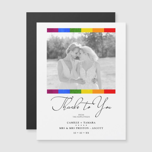 Modern Pride Rainbow Flag Lesbian Gay Wedding (Frente/Verso)