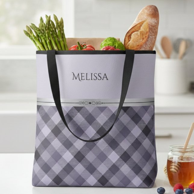 Modern Purple Plaid Boutique Style Tote Bag (Elevating the everyday tote bag with a little lavender magic)