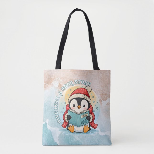 Modern Reading Penguin Aesthetic Shoulder Tote Bag (Frente)