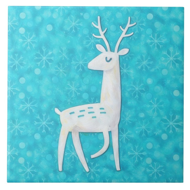 Modern Reindeer Deer Art Holiday Decorative Tile (Frente)