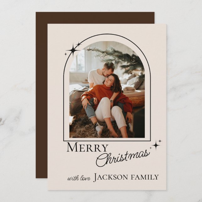 Modern Retro New Year 2026 Family Photo Card (Frente/Verso)