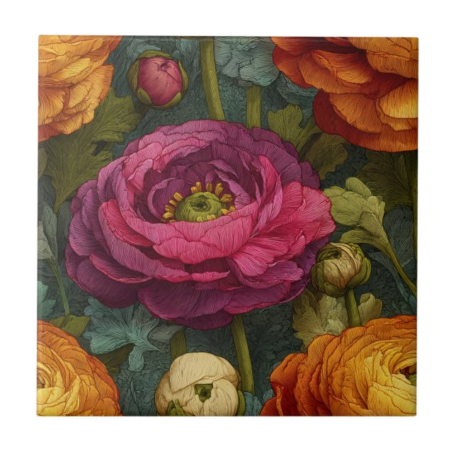 Modern Retro Ranunculus  Tiles  For Cooking Space (Frente)