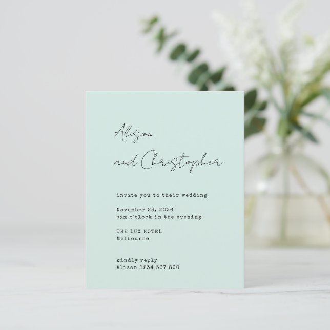 Modern Sage Elegant Script Wedding Invitation (Em pé/Frente)