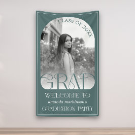 Modern Sage Green Arch Photo Graduation Welcome 