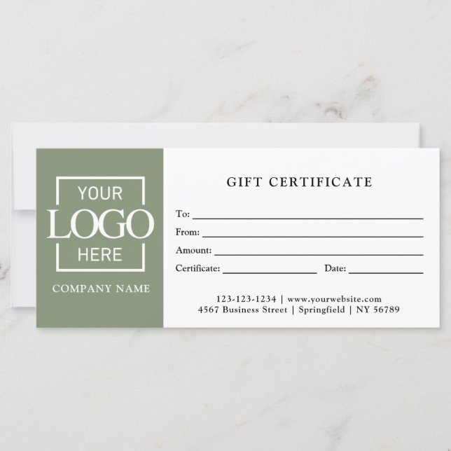 Modern Sage Green Business Logo Gift Certificate (Frente)