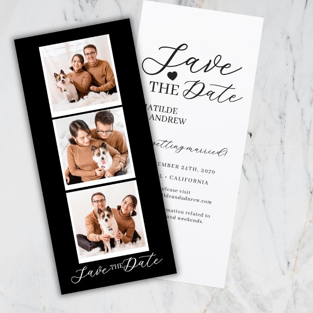 Modern Save The Date Black Collage Photo Strip (Criador carregado)