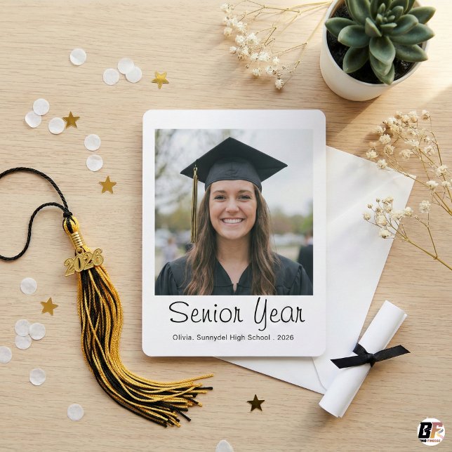 Modern Senior Year Script Class of 2026 Photo Card (Criador carregado)