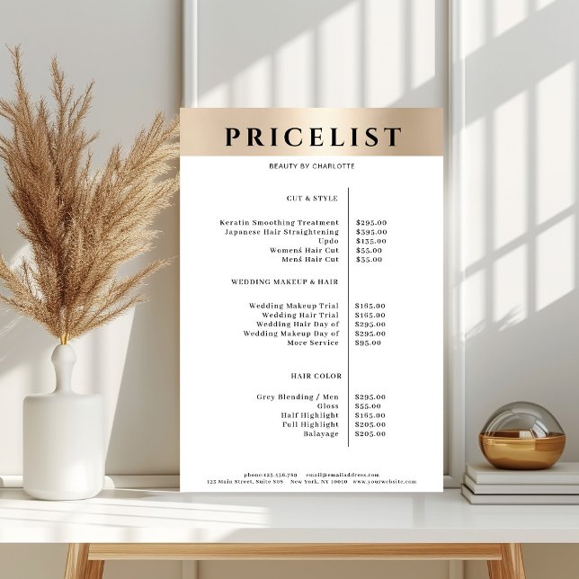 Modern Simpel Gold Salon Price List Poster (Criador carregado)
