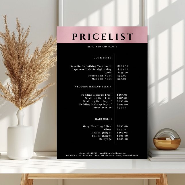 Modern Simpel Rosegold Salon Price List Poster (Criador carregado)
