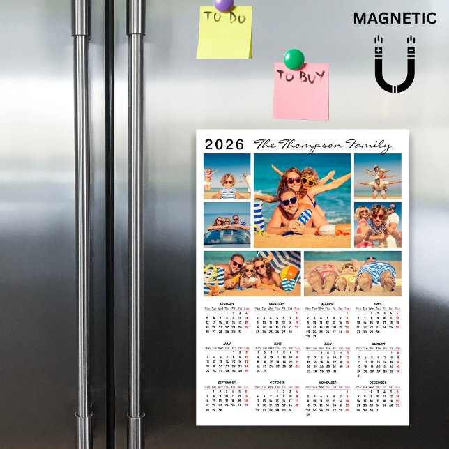Modern Simple 2026 Calendar Photo Collage Magnet (Criador carregado)