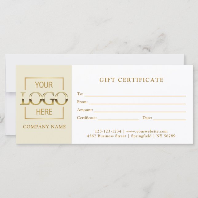 Modern Simple Beige Business Logo Gift Certificate (Frente)