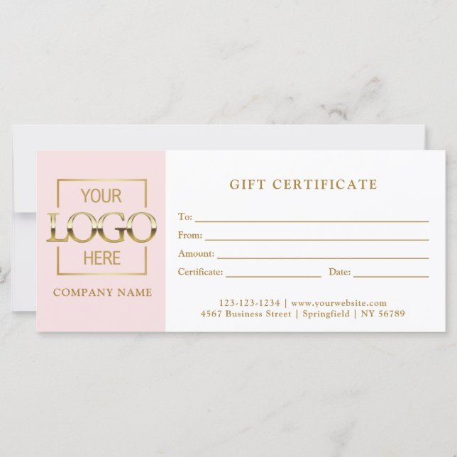 Modern Simple Pink Business Logo Gift Certificate (Frente)