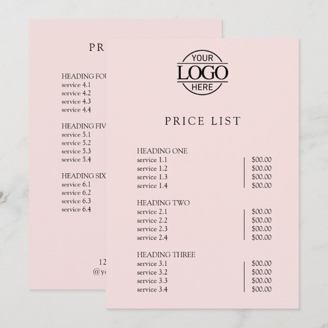 Modern Simple Professional Logo Menu Price List (Frente/Verso)