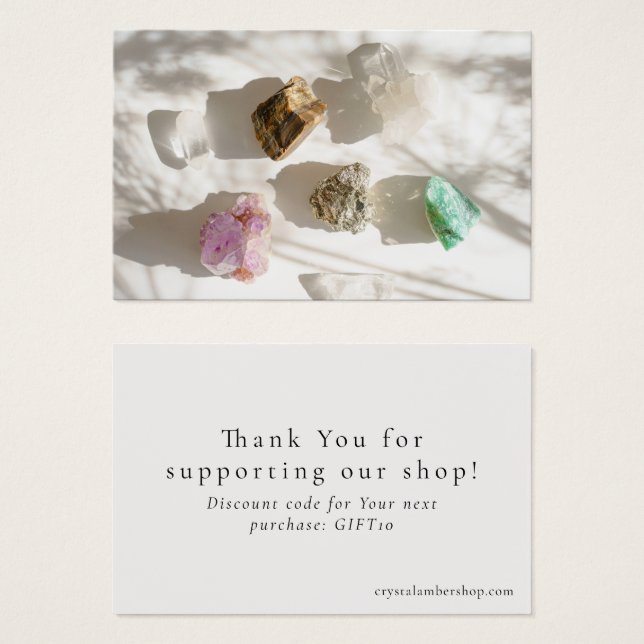 Modern small crystal shop thank you, discount card (Frente & Verso)