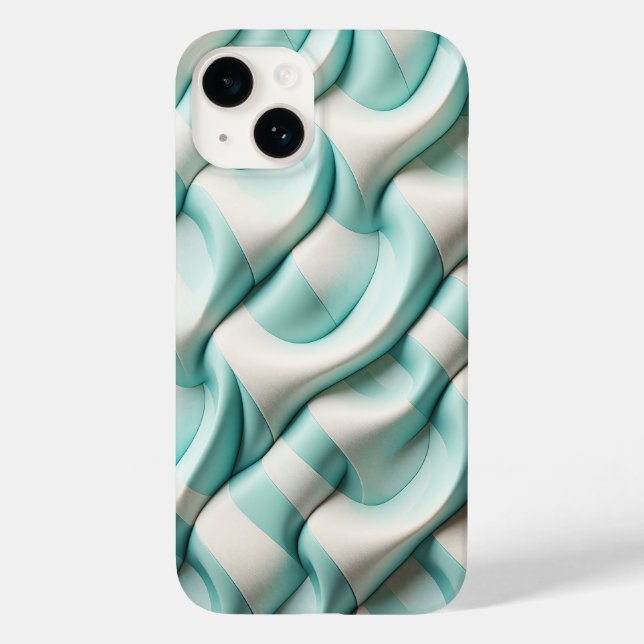 Modern Soft Teal and White Geometric Wave Phone  (Verso)