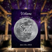 Modern Starry Night Full Moon Wedding Welcome Sign