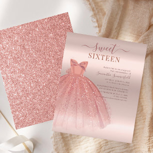 Modern Sweet 16 Glitter Script Rosa Dourado Aniver