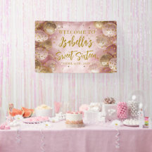 Modern sweet 16 pink gold balloons welcome