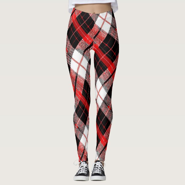Modern Tartan Red, Black and White Leggings (Frente)