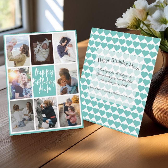 Modern Teal 8 Foto Collage Feliz Aniversário Mãe (Criador carregado)