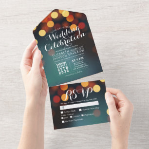 Modern Teal Dourado Bokeh String Luz Casamento RSV