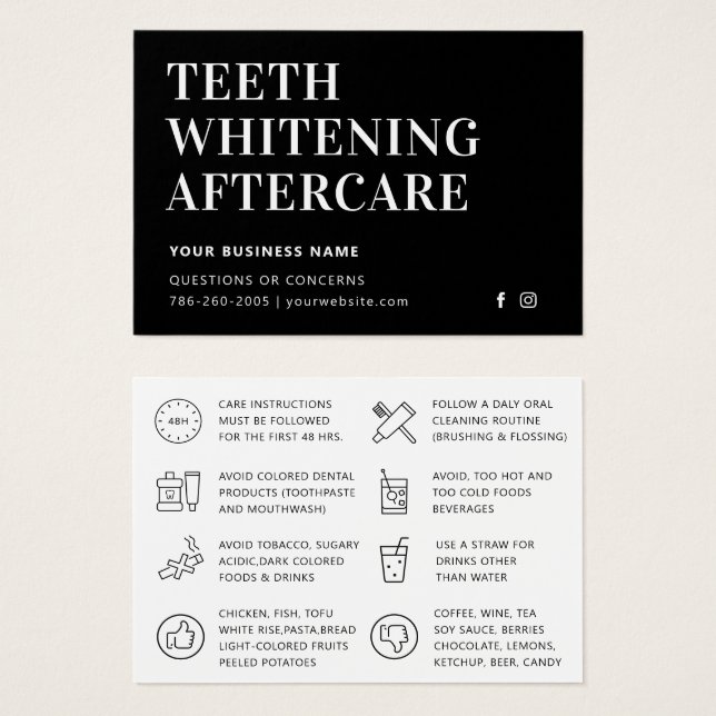 Modern Teeth Whitening Aftercare Instruction Card (Frente & Verso)