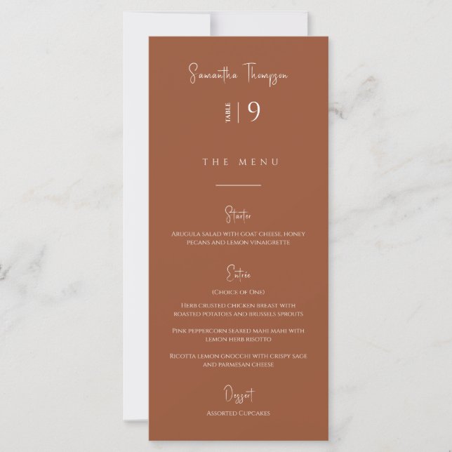 Modern Terracotta Obrigado Mesa Placecard Menu (Frente)