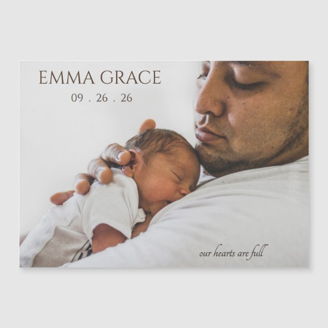 Modern Timeless Photo Magnetic Birth Announcement (Frente)