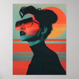 Modern Trendy Woman Retro Sunset Poster