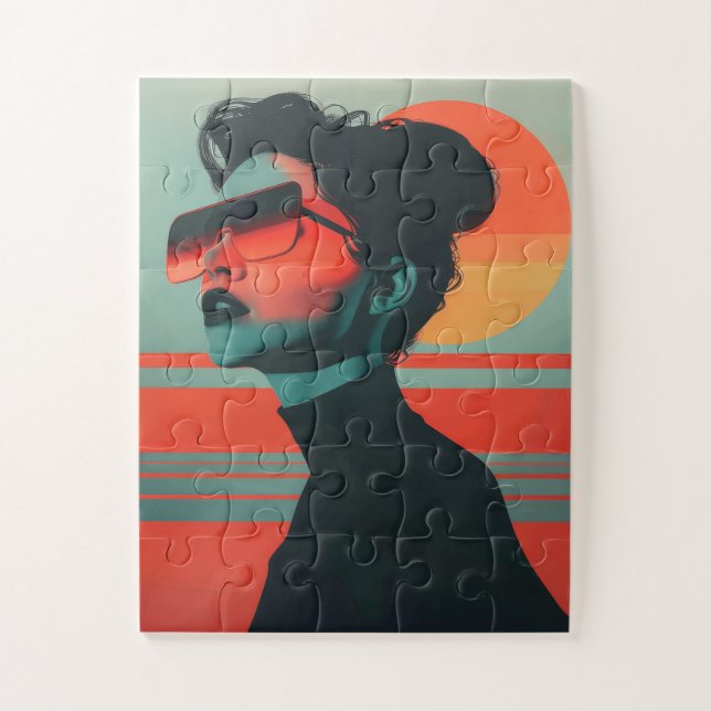 Modern Trendy Woman Retro Sunset Quebra-cabeça (Vertical)