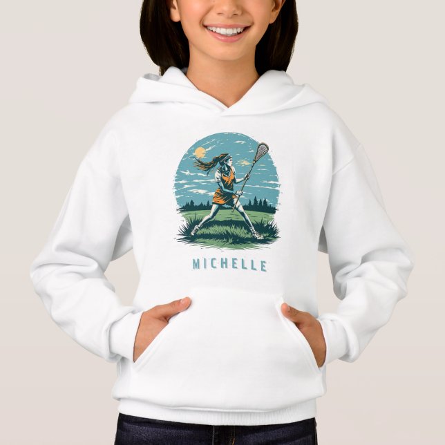 Modern Vintage Lacrosse Player Girl Personalizada (Frente)