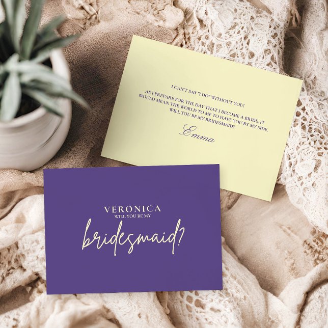 Modern Violet Yellow Bridesmaid Proposal Card (Criador carregado)