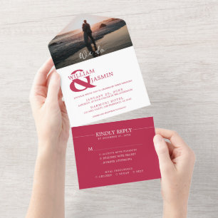 Modern Viva Magenta em Casamento Fotográfico Branc