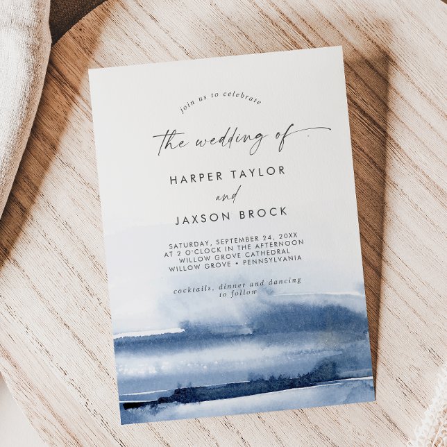 Modern Watercolor | Azul Casamento De Convite (Criador carregado)