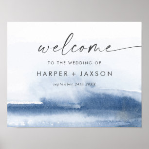 Modern Watercolor Blue Wedding Poster