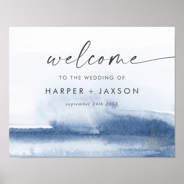 Modern Watercolor | Blue Wedding Poster (Frente)